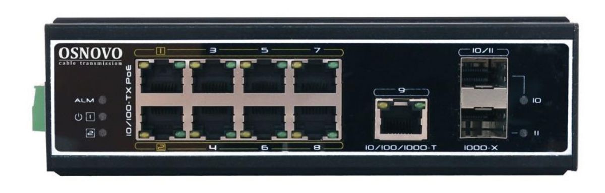 Промышленный коммутатор OSNOVO SW-60812/I 8-PoE Неуправляемый 11-ports, SW-60812/I