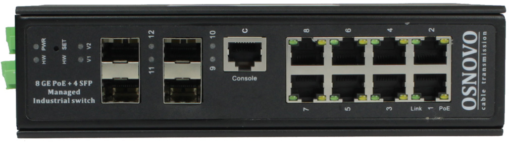 Промышленный коммутатор OSNOVO SW-80804/ILS 8-PoE Управляемый 12-ports, SW-80804/ILS(port 90W 300W)