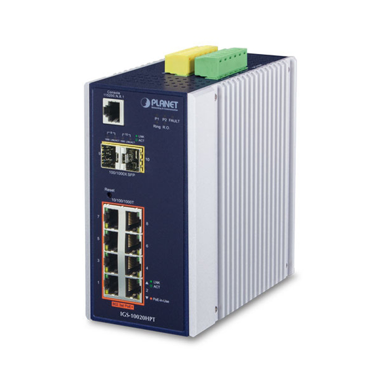 Промышленный коммутатор Planet IGS-10020HPT 8-PoE Управляемый 10-ports, IGS-10020HPT
