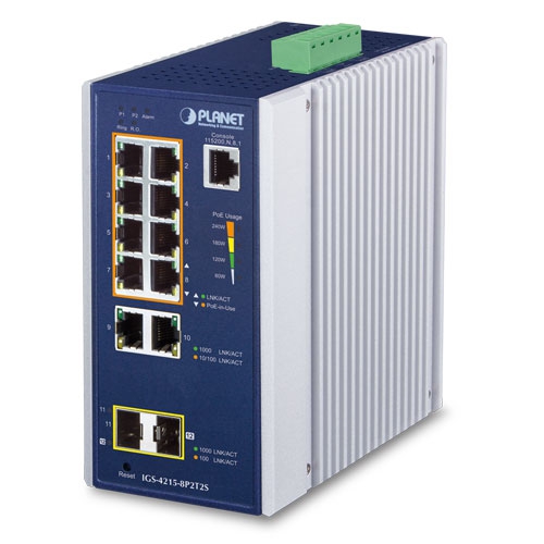 Промышленный коммутатор Planet IGS-4215-8P2T2S 8-PoE Управляемый 12-ports, IGS-4215-8P2T2S