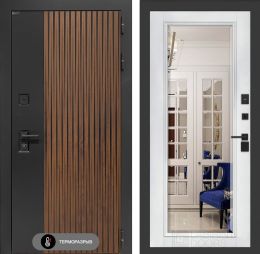 Входная дверь Лабиринт Айслаб - Зеркало фацет Белый софт с терморазрывом