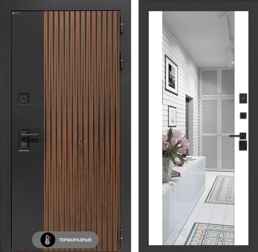 Входная дверь Лабиринт Айслаб - Зеркало максимум Белый софт с терморазрывом