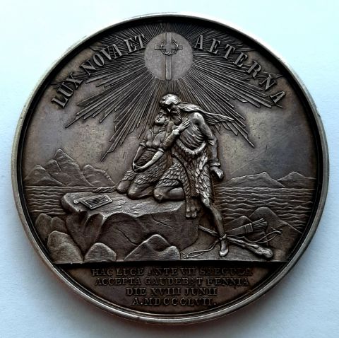 Медаль 1857 Александр II RARE UNC Серебро 57 мм 700 лет Христианства