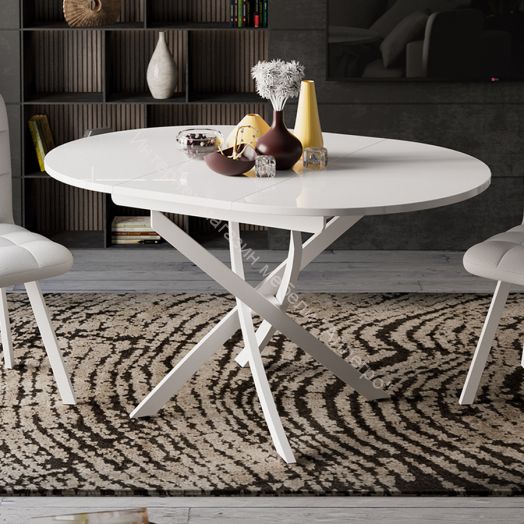 Стол обеденный «Даймонд» Тип 3 - КМ+02.68.000.168 Белый муар, Белый глянец