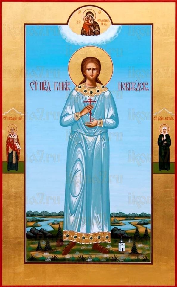 Рукописная икона Гликерия Новгородская на липовой доске (22449)