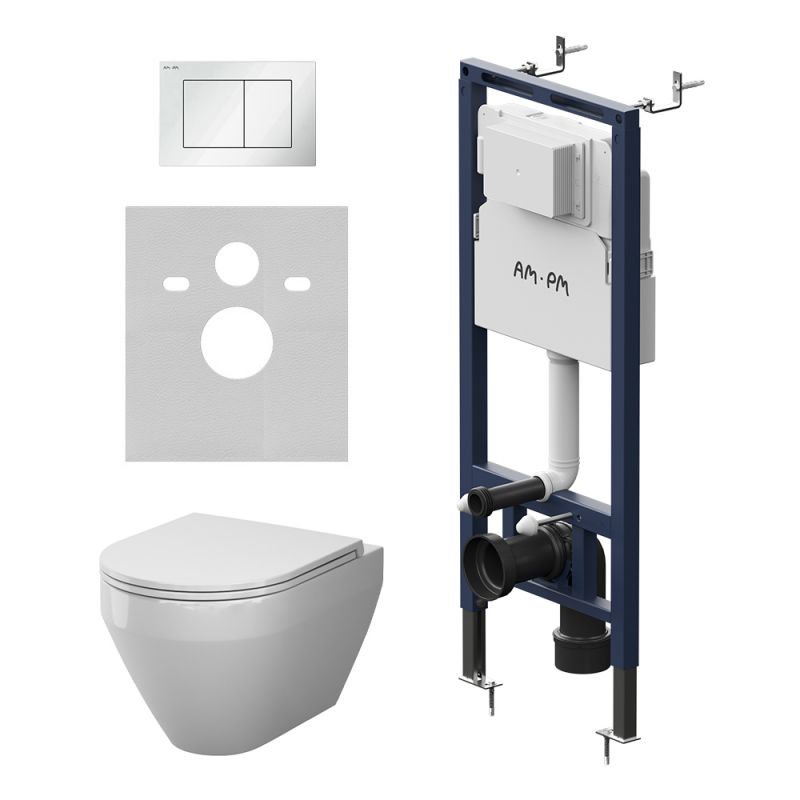 Комплект инсталляции AM.PM MasterFit унитаз Spirit V2.0 Aquaspin, клавиша белая IS130201.701900