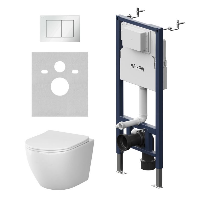 Комплект инсталляции AM.PM PrimeFit унитаз Like AquaSpin 2.0, клавиша белая IS90201.801901