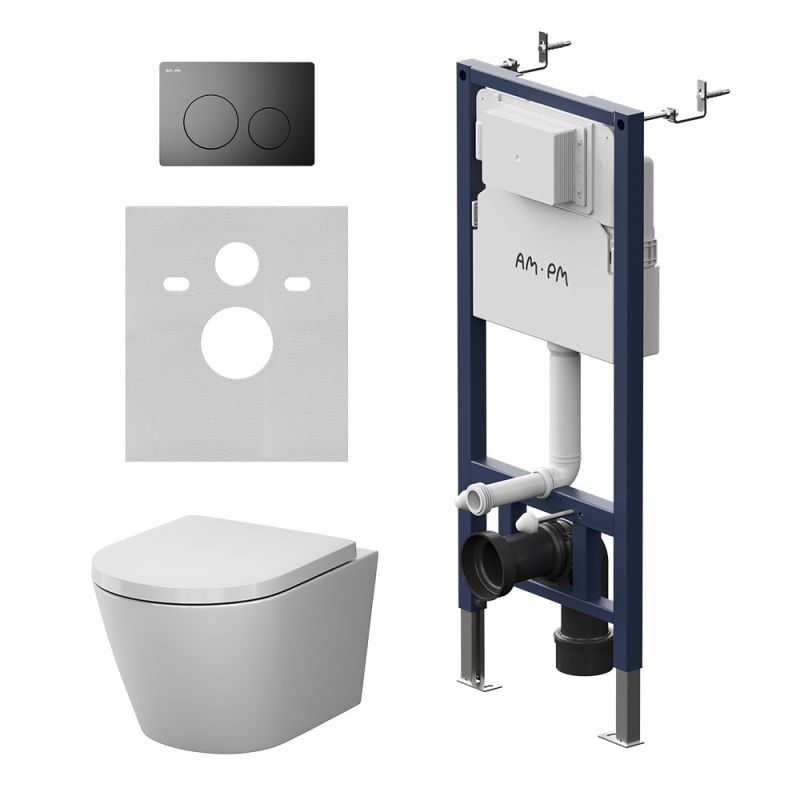 Комплект инсталляции AM.PM PrimeFit унитаз X-Joy Aquaspin, клавиша черная IS90138.851900