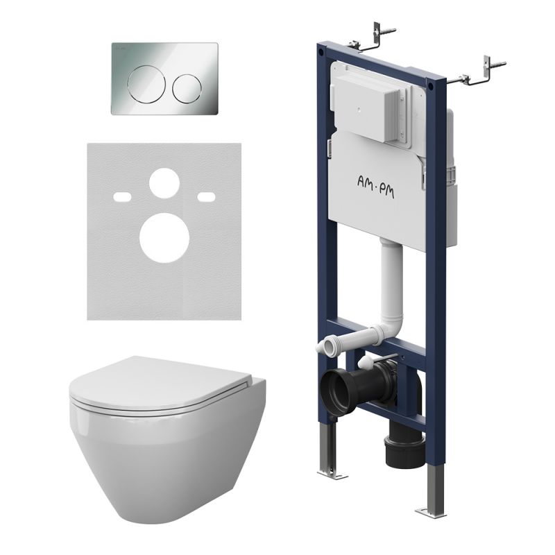 Комплект инсталляции AM.PM PrimeFit унитаз Spirit V2.0 Aquaspin, клавиша хром IS90151.701900