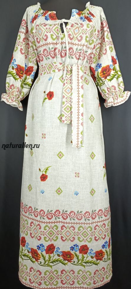 Платье народное с поясом (рогожка)