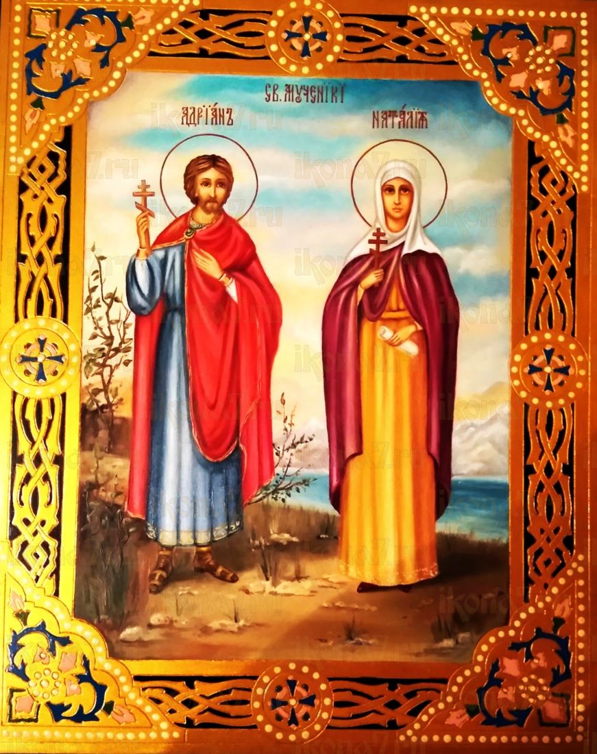 Адриан и Наталья рукописная Икона на липовой доске (22532)