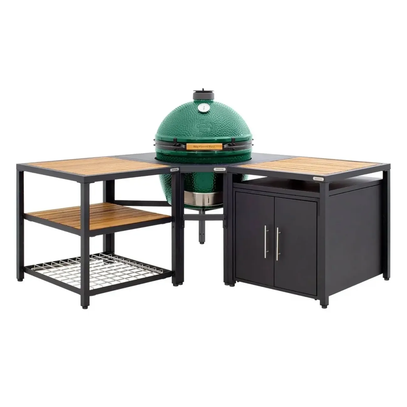 Керамический гриль Big Green Egg XL, 61 см, на модульной угловой подставке с тумбой и дополнительной секцией