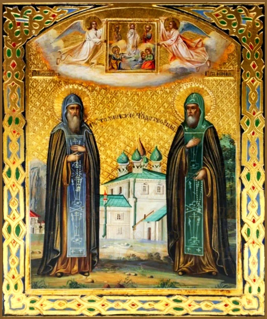 Вассиан и Иона Пертоминские рукописная Икона на липовой доске (22639)