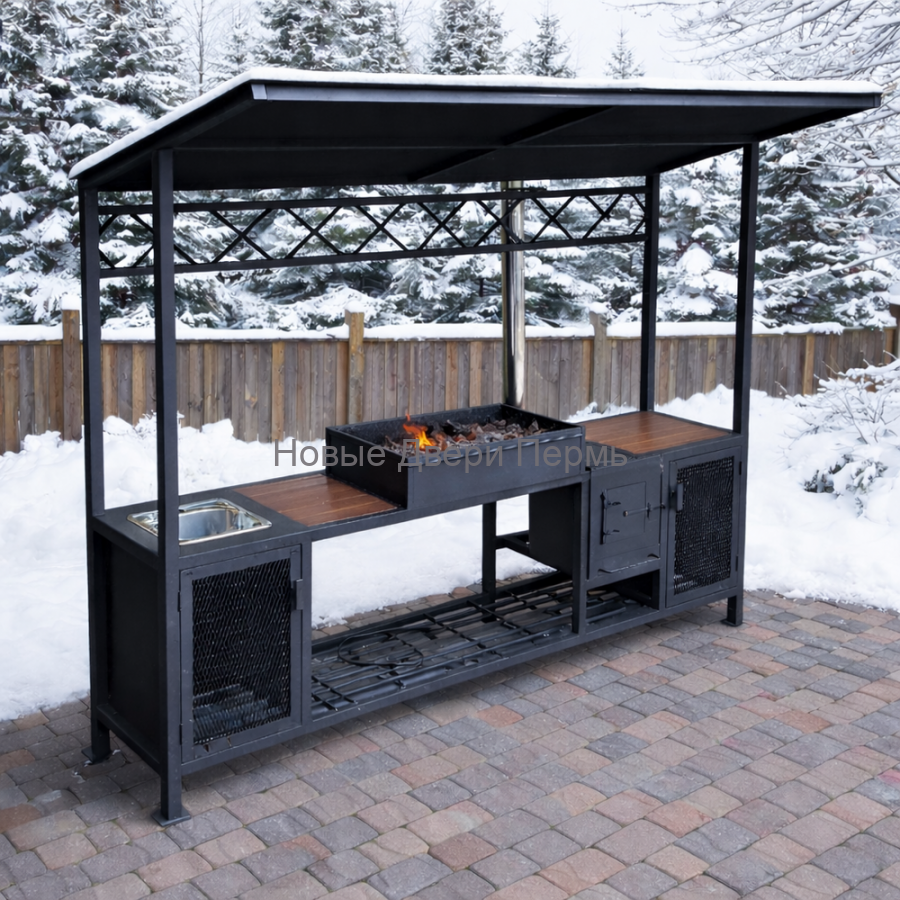 Мангальный комплекс «Loft Flame 250» с крышей, печью и мойкой