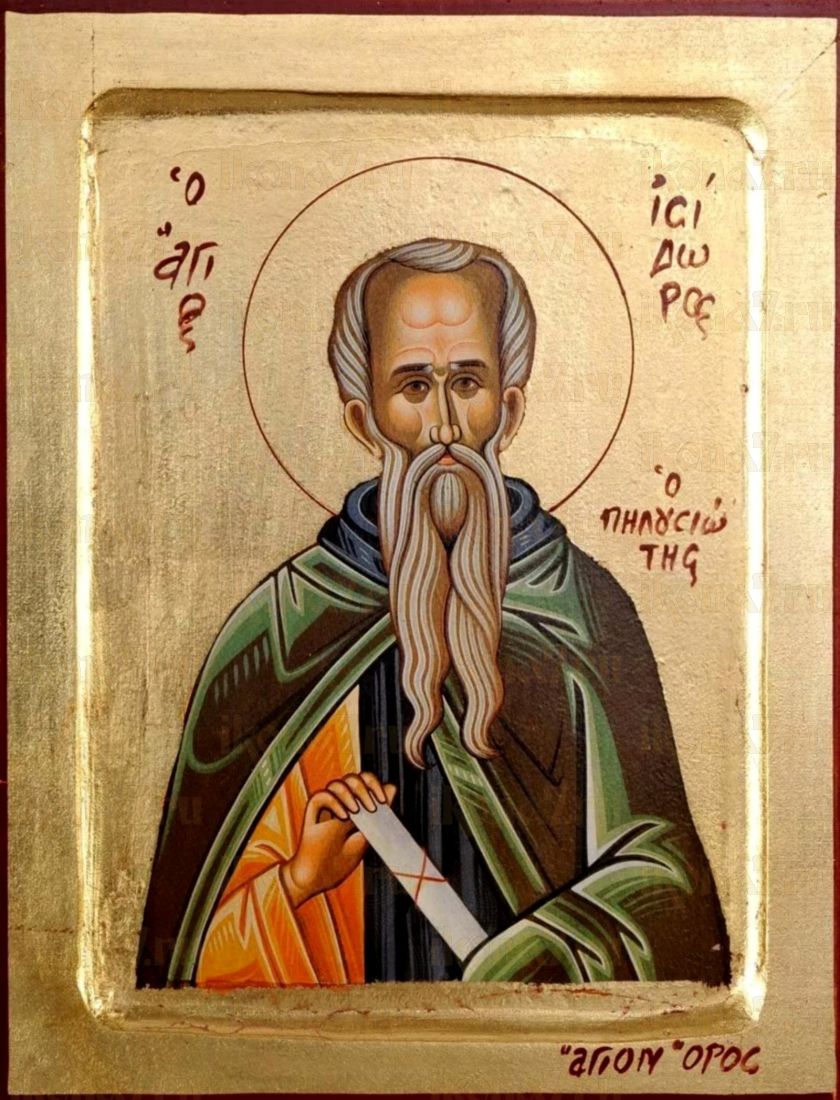 Исидор Пелусиот рукописная Икона на липовой доске (22678)