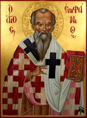 Епифаний Кипрский рукописная Икона на липовой доске (22682)