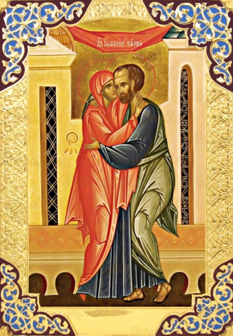 Иоаким и Анна Праведные рукописная Икона на липовой доске (22701)