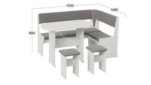 Кухонный уголок «Рио» Дуб Крафт белый, Микровелюр Duna Steel