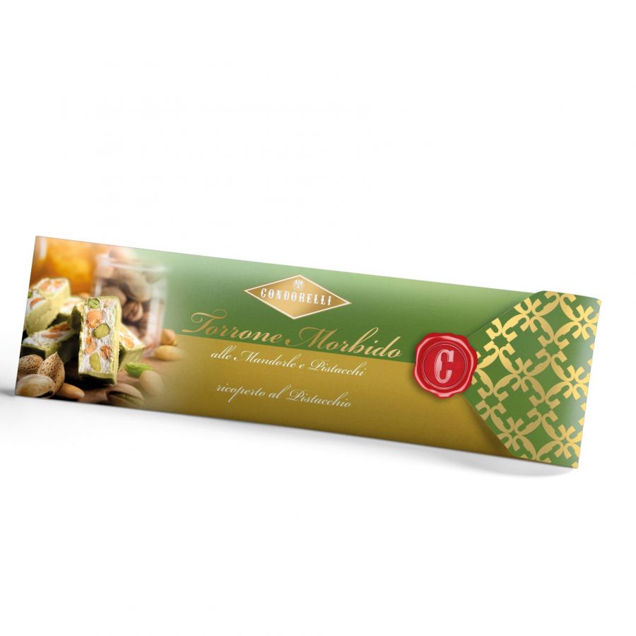Торроне с фисташковой глазурью, Condorelli, 150 г, Stecca di torrone morbido ricoperto al pistacchio 150 g