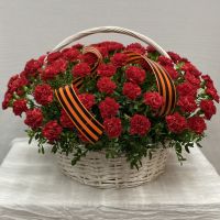 Красная гвоздика в корзине (ритуальный товар для возложения)
