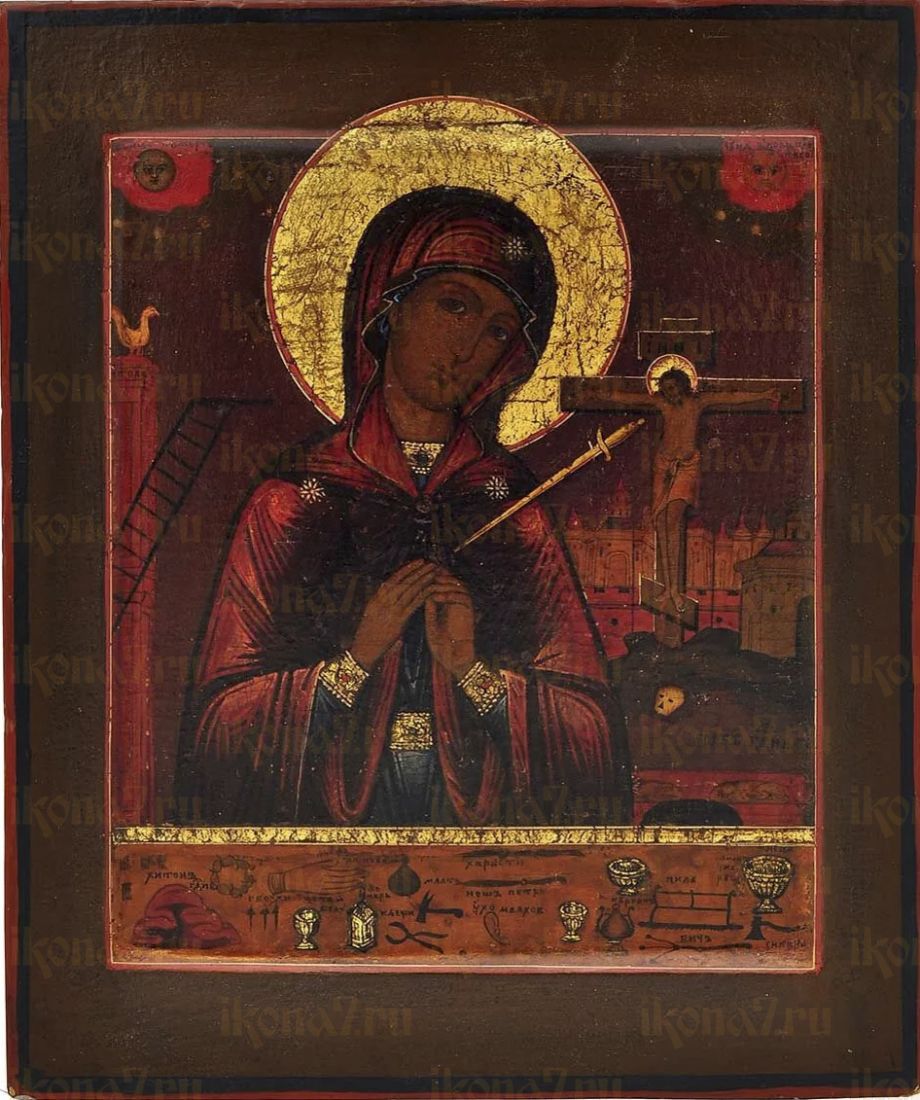 Плач При Кресте икона Божией Матери рукописная на липовой доске (24087)
