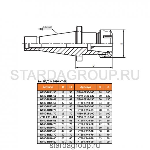 Патрон цанговый NT/DIN 2080 NT30-ER11-50 STARDA