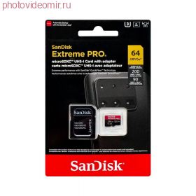 Карта памяти micro SDXC 256Gb Sandisk Extreme Pro UHS-I U3 V30 A2 + ADP (200/90 MB/s) SDSQXCD-256G-GN6MA