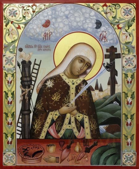 Плач При Кресте икона Божией Матери рукописная на липовой доске (24178)