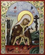Плач При Кресте икона Божией Матери рукописная на липовой доске (24178)