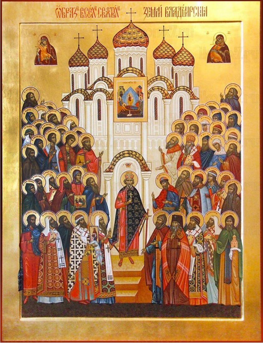 Собор Владимирских святых икона рукописная на липовой доске (24223)