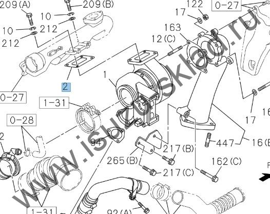 Прокладка между турбиной и выпускным коллектором 6hk1 fsr34/fvr34 (Isuzu)