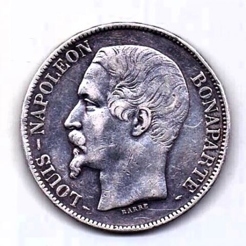 5 франков 1852 Франция Наполеон Луи Бонапарт AUNC-XF