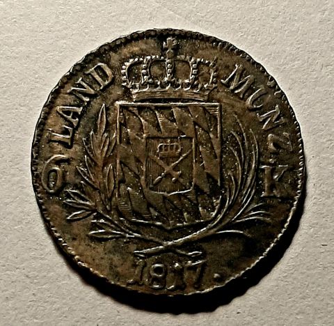 6 крейцеров 1817 Бавария UNC Германия Редкость