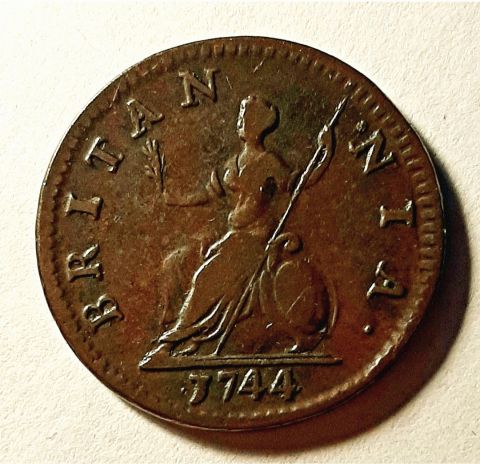 1 фартинг 1744 Великобритания AUNC Георг II Редкий год