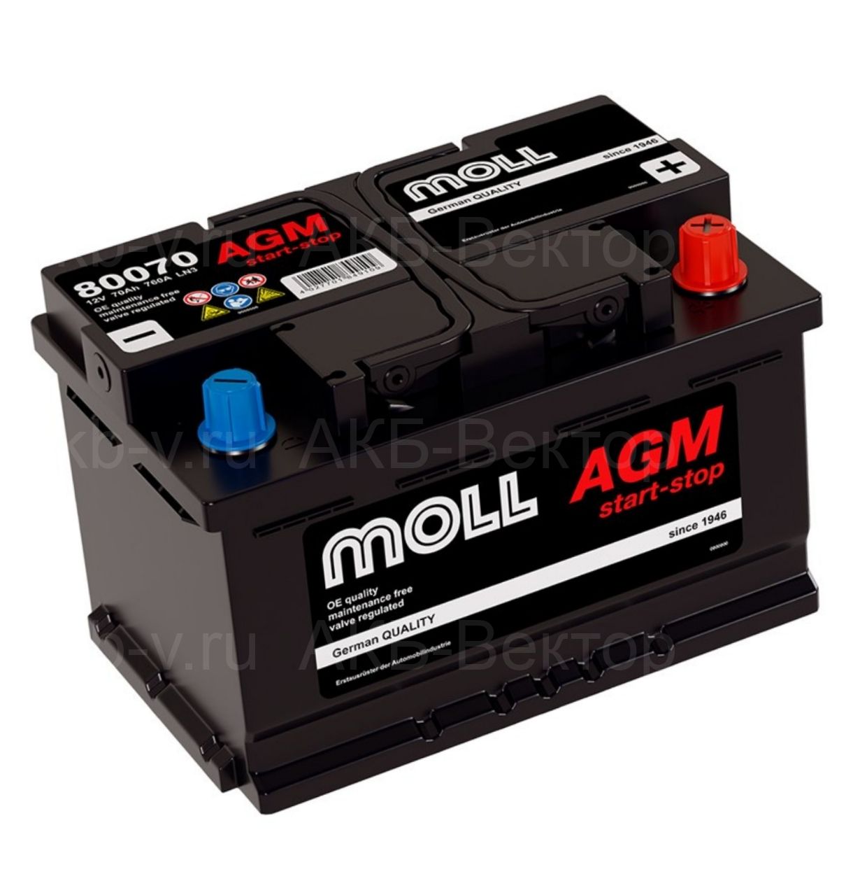 Аккумулятор MOLL 80070 AGM 70Ач 760А L3
