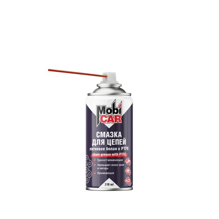 MobiCAR Смазка для цепей литиевая белая с PTFE грязеотталкивающая, объем 210мл.
