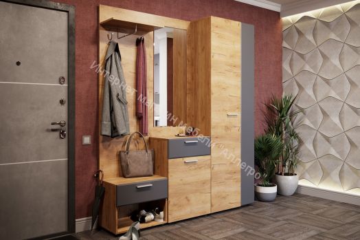 Прихожая "Сафари" Комплектация 1 (Дуб крафт золотой/Графит софт)