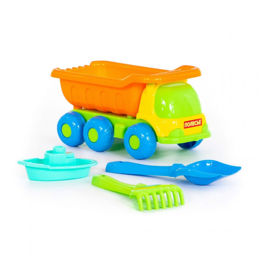 Набор №267: "Кеша", автомобиль-самосвал + лопатка №5, грабельки №5, кораблик "Юнга"
