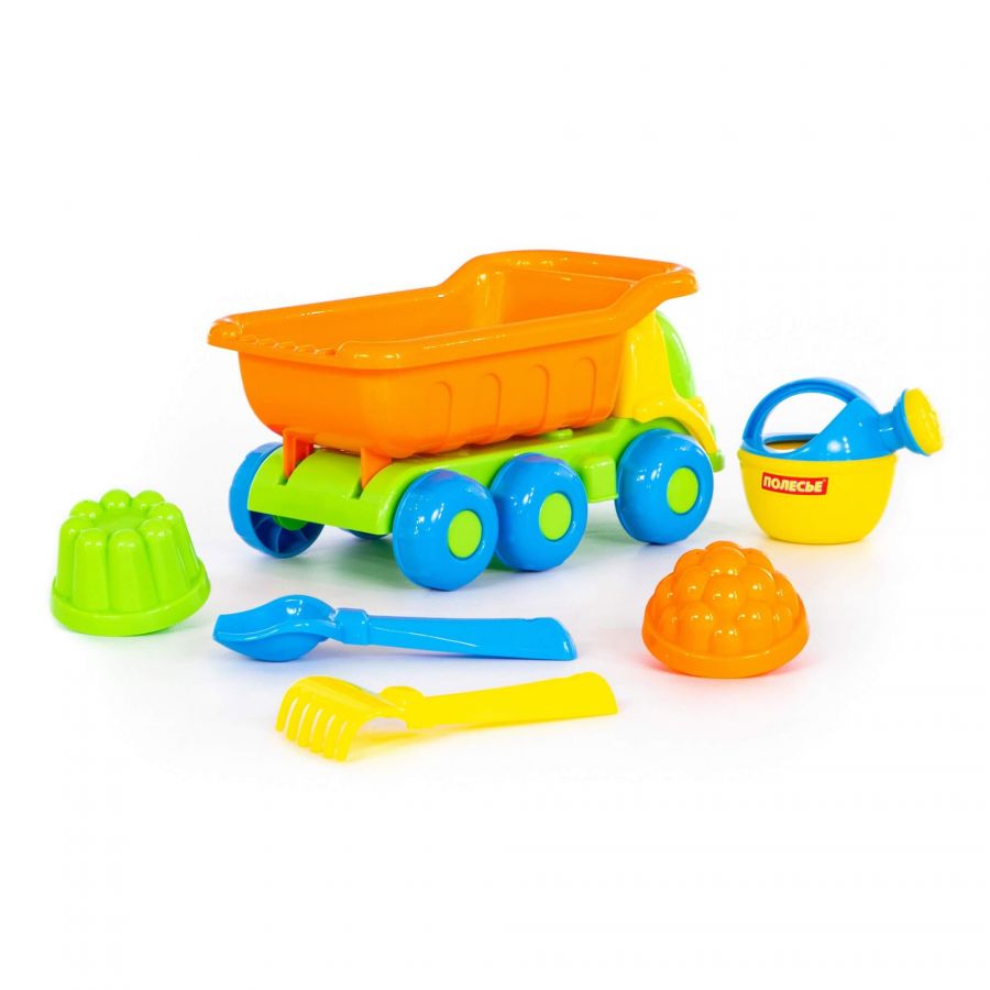 Набор №268: "Кеша", автомобиль-самосвал + совок №2, грабельки №2, 2 формочки, лейка малая №3