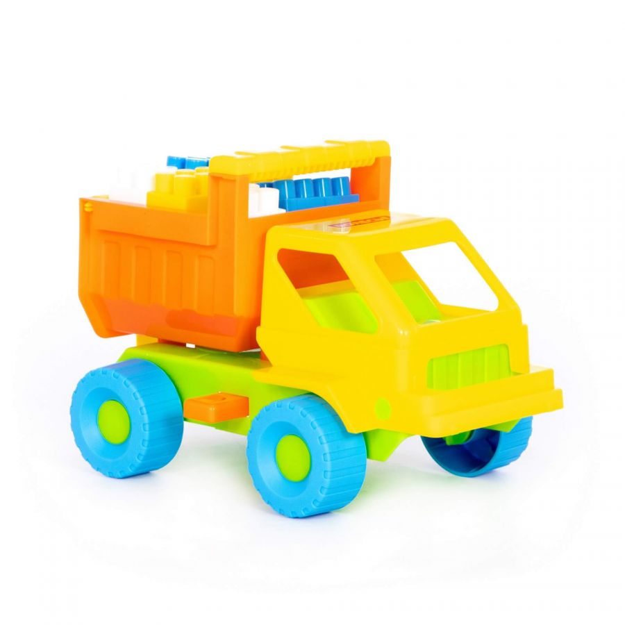 Набор №15: "Кузя", автомобиль-самосвал + конструктор "Строитель" (12 элементов)