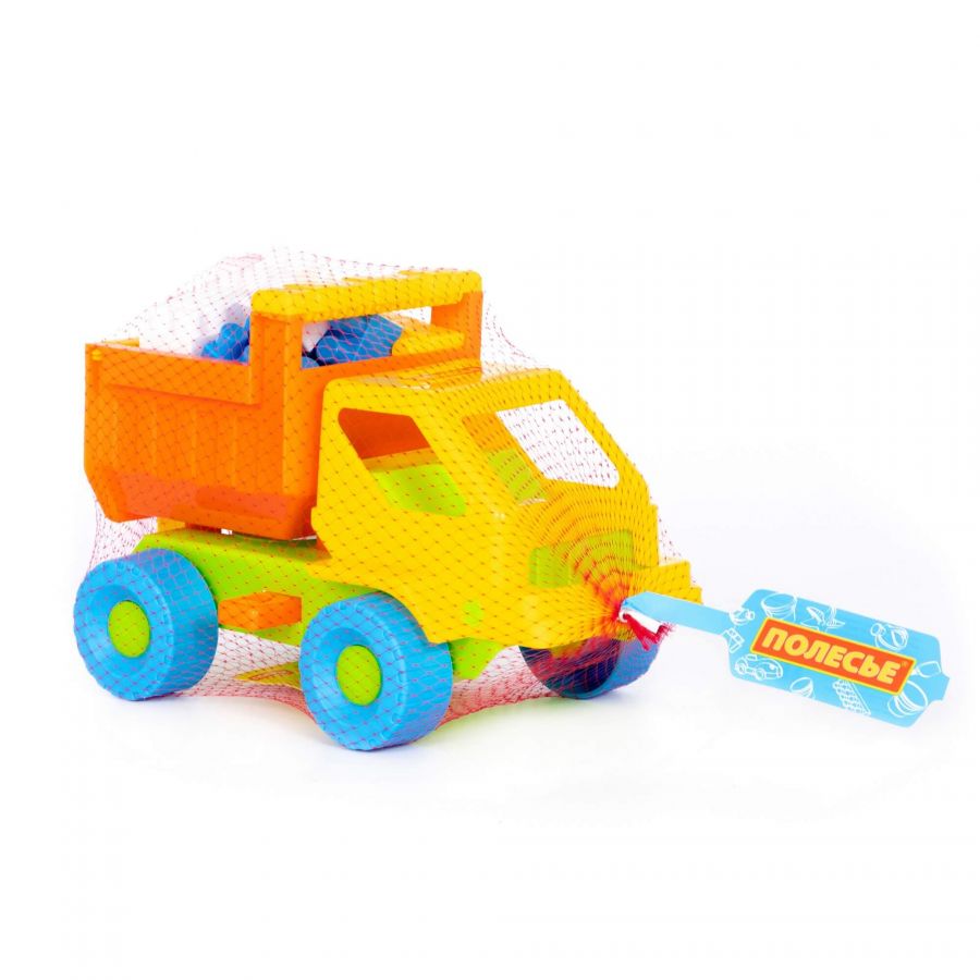 Набор №15: "Кузя", автомобиль-самосвал + конструктор "Строитель" (12 элементов)