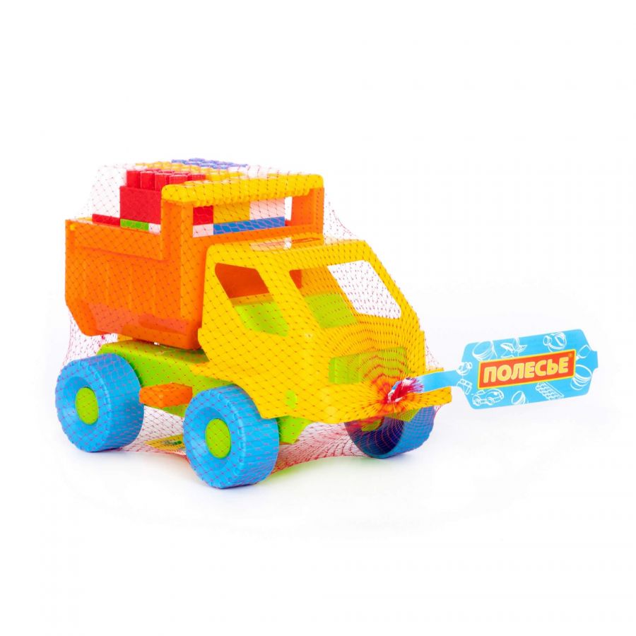 Набор №16: "Кузя", автомобиль-самосвал + конструктор "Строитель" (18 элементов)