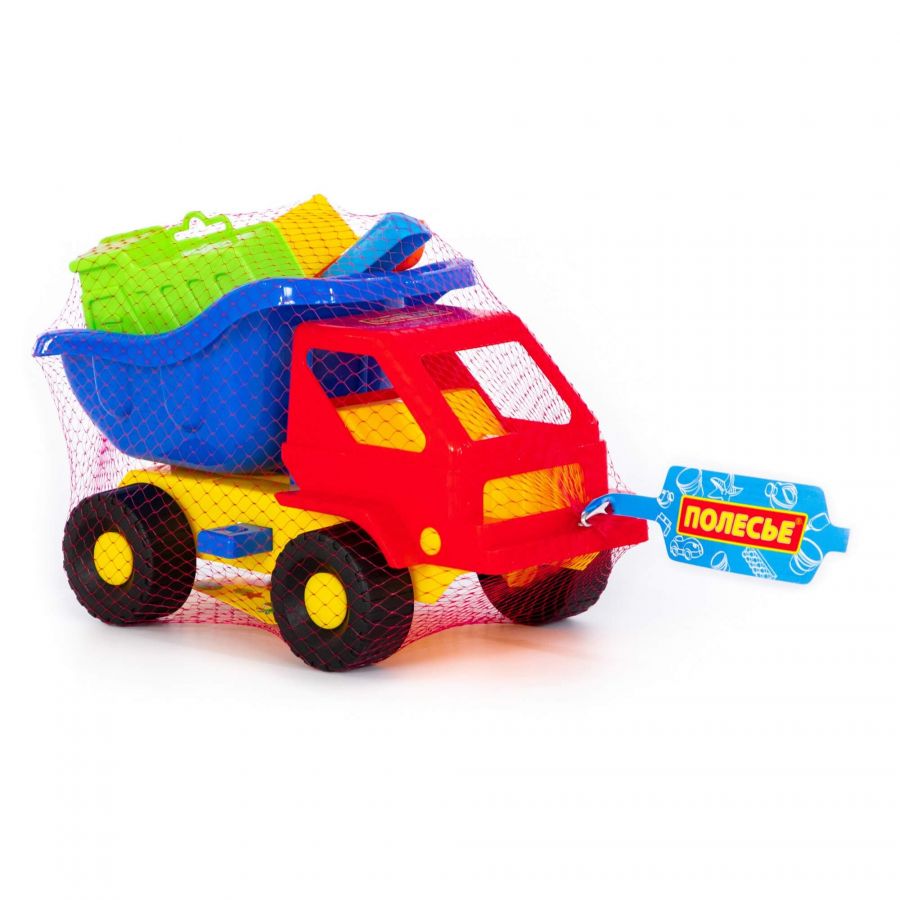 Набор №41: "Кузя-2", автомобиль-самосвал + совок №2, грабельки №2, формочки (самосвал + паровоз)