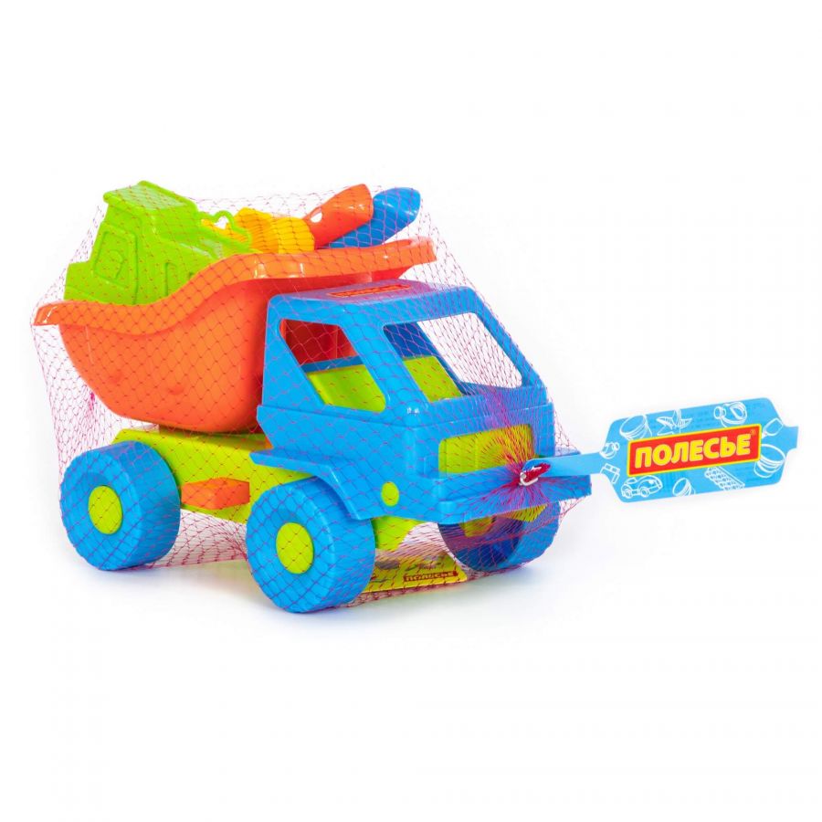 Набор №41: "Кузя-2", автомобиль-самосвал + совок №2, грабельки №2, формочки (самосвал + паровоз)