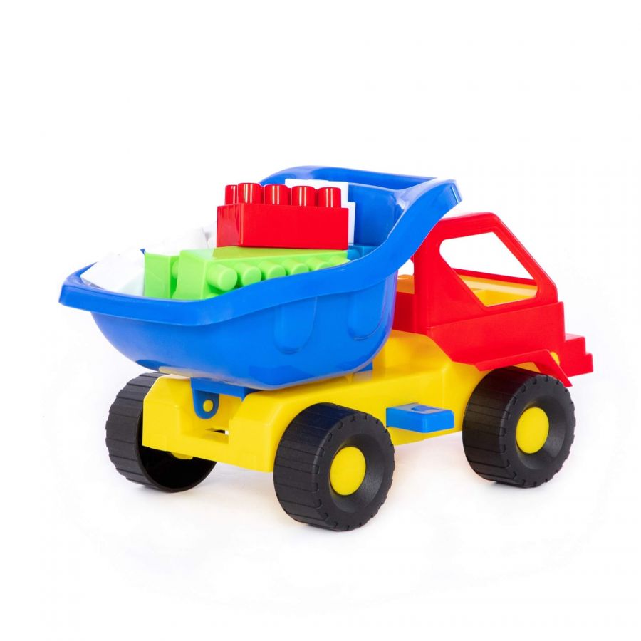 Набор №44: "Кузя-2", автомобиль-самосвал + конструктор "Строитель" (12 элементов)