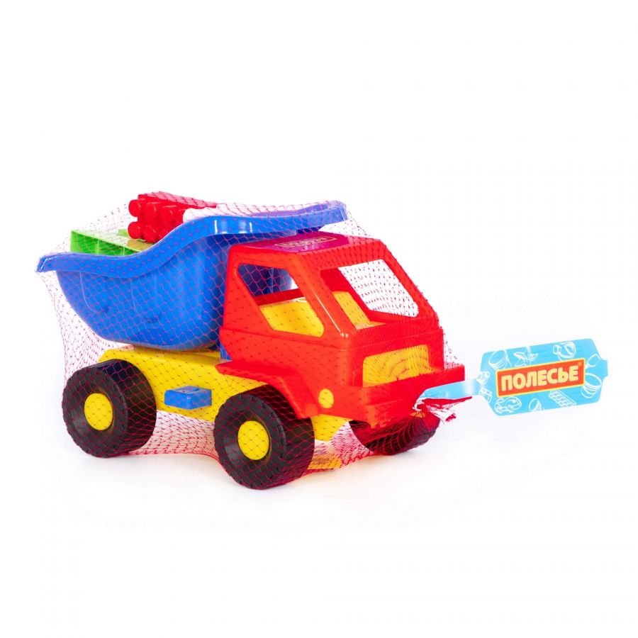 Набор №44: "Кузя-2", автомобиль-самосвал + конструктор "Строитель" (12 элементов)
