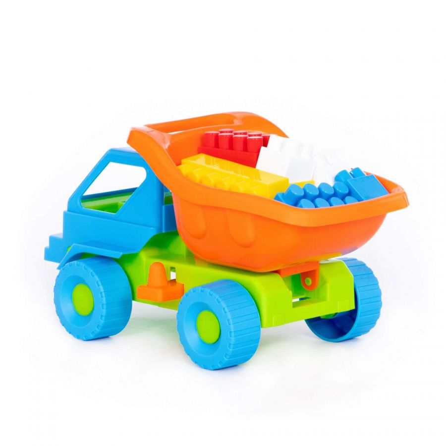 Набор №44: "Кузя-2", автомобиль-самосвал + конструктор "Строитель" (12 элементов)