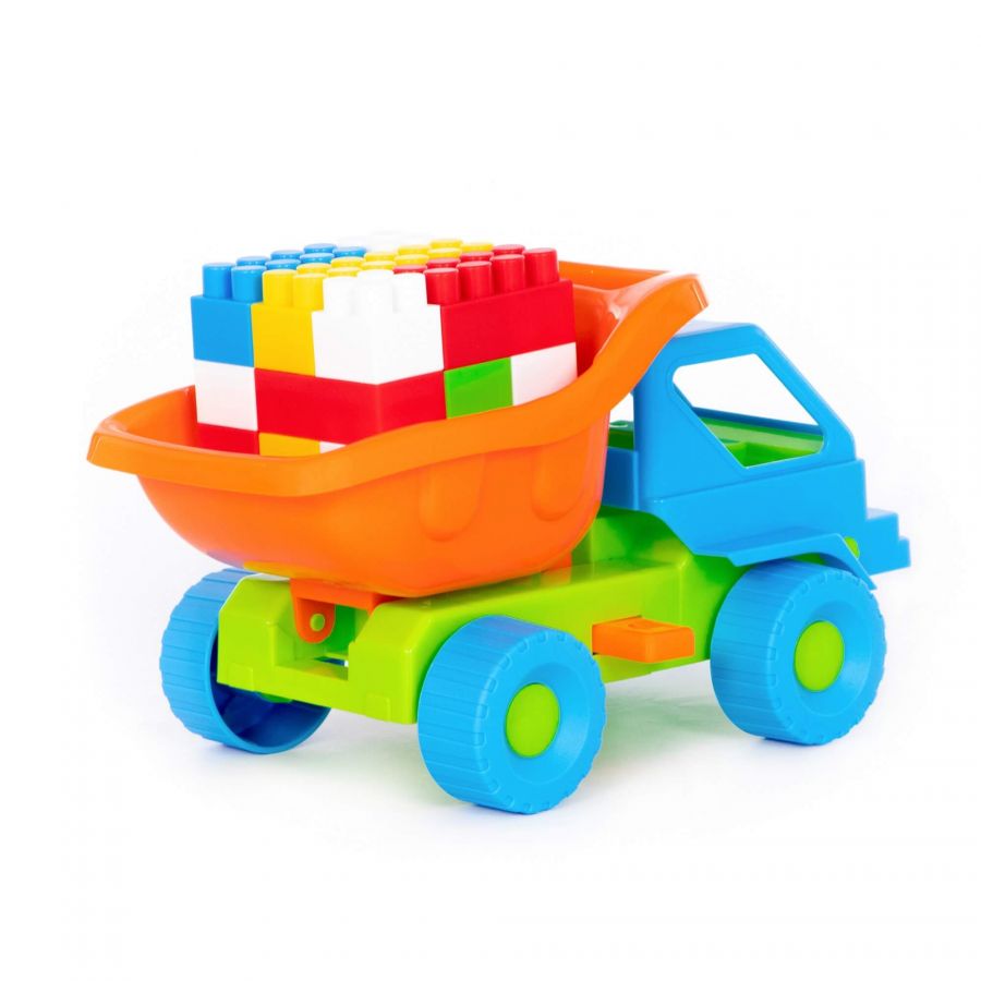 Набор №45: "Кузя-2", автомобиль-самосвал + конструктор "Строитель" (18 элементов)