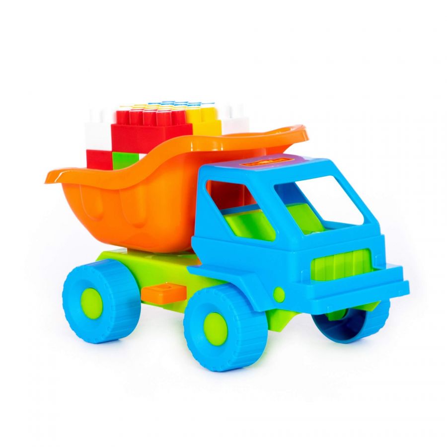 Набор №45: "Кузя-2", автомобиль-самосвал + конструктор "Строитель" (18 элементов)