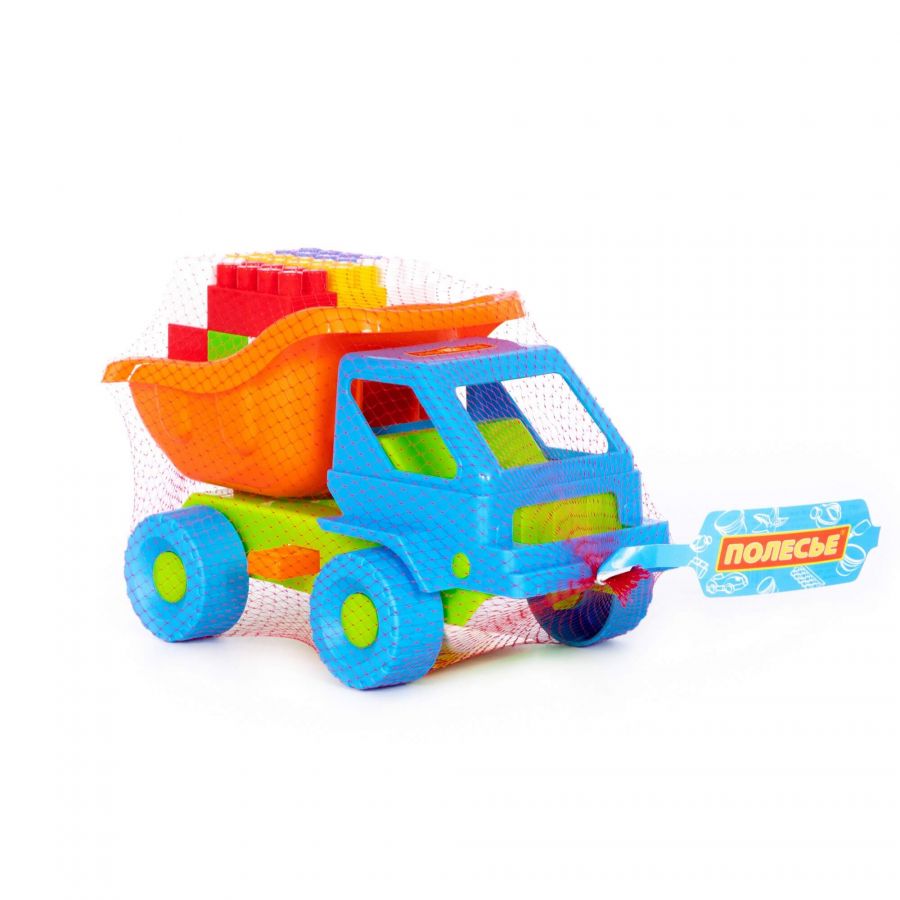 Набор №45: "Кузя-2", автомобиль-самосвал + конструктор "Строитель" (18 элементов)
